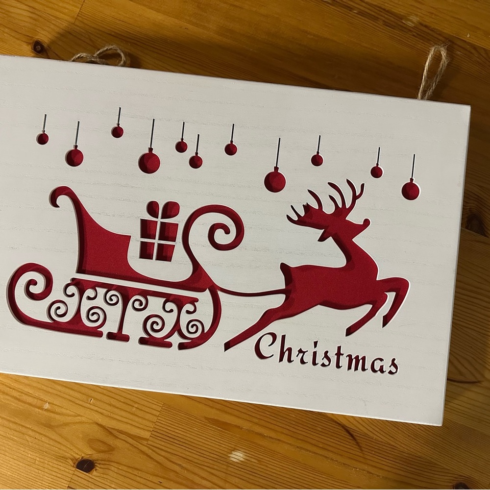 Red Christmas Sleigh and Reindeer Wall Decor